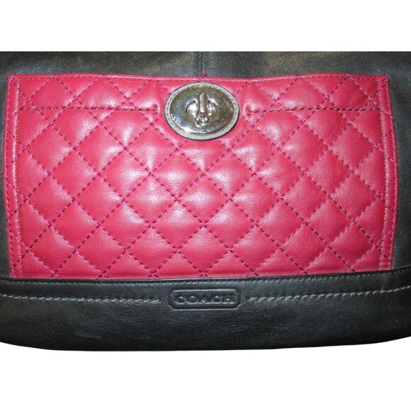 COACH PARK Quilted Turn Lock Color Block Suede & Leather Tote Satchel F24968 - Picture 7 of 13